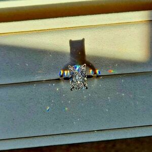 Solid 14k gold 5ct f vs1 lab radiant diamond ring with hidden halo lab diamond